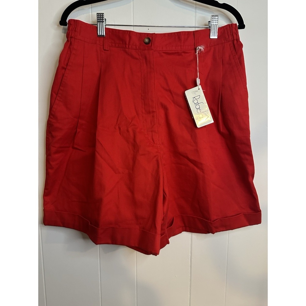 Vintage Rafaella Womens Red Shorts Plus Size 16 Elastic Waist Stretch Zip Button